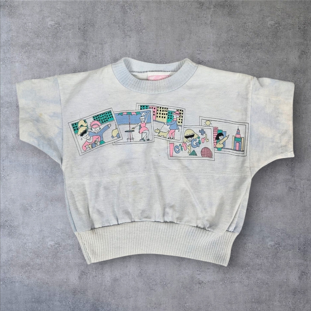 Vintage 80s Hearts Graphic Print City‎ Girl Tie Dye Tee-Shirt Size 4/5 Girls W44